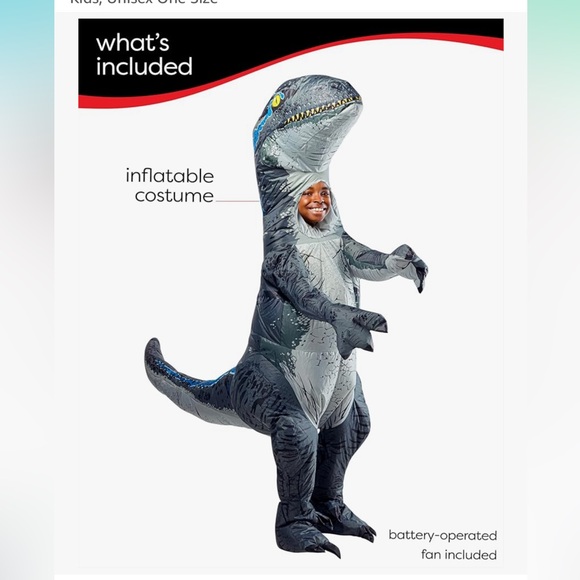 Jurassic World: Blue Velociraptor Inflatable Costume for Kids, Unisex One Size - Picture 2 of 6